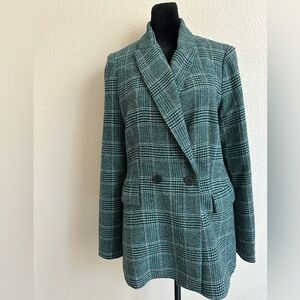 House of Harlow 1960 Blazer S Kelly Green Plaid Wool Blend D/ Breasted, Preppy